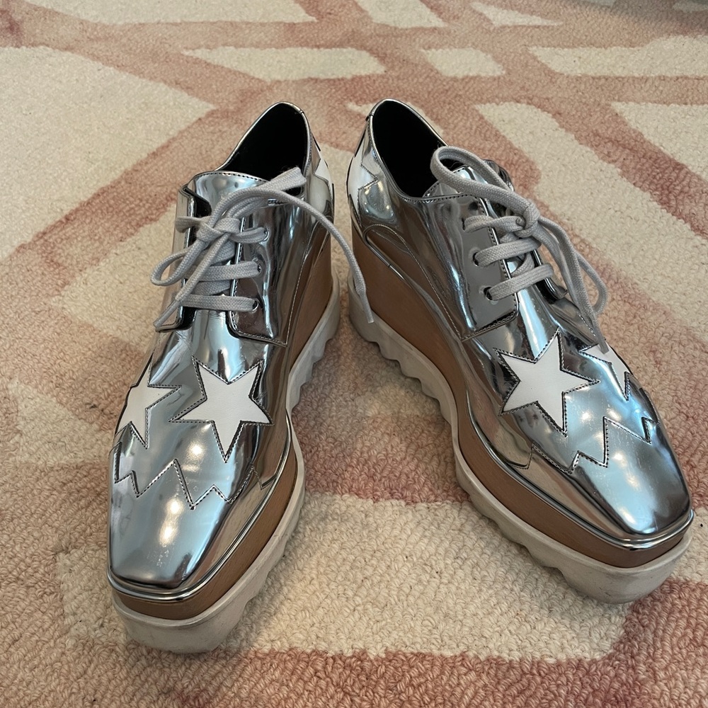 Stella McCartney Silver Vegan Leather Platform Oxfords